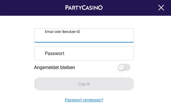 Anmeldung im PARTYCASINO
